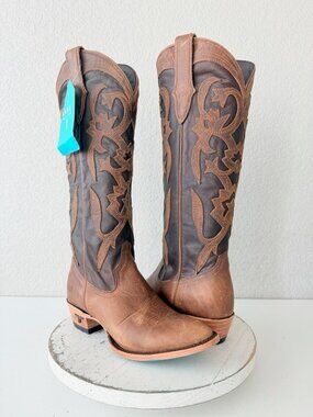 Lane JENESIS Knee High Cognac Brown Cowboy Boots Womens 7.5 Western Cowgirl Tall